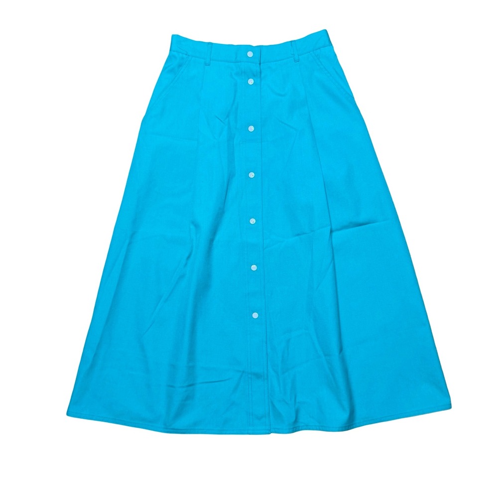 Vitnage Koret Turquoise Blue A-Line Button Up Midi Skirt Pockets USA Sz 10